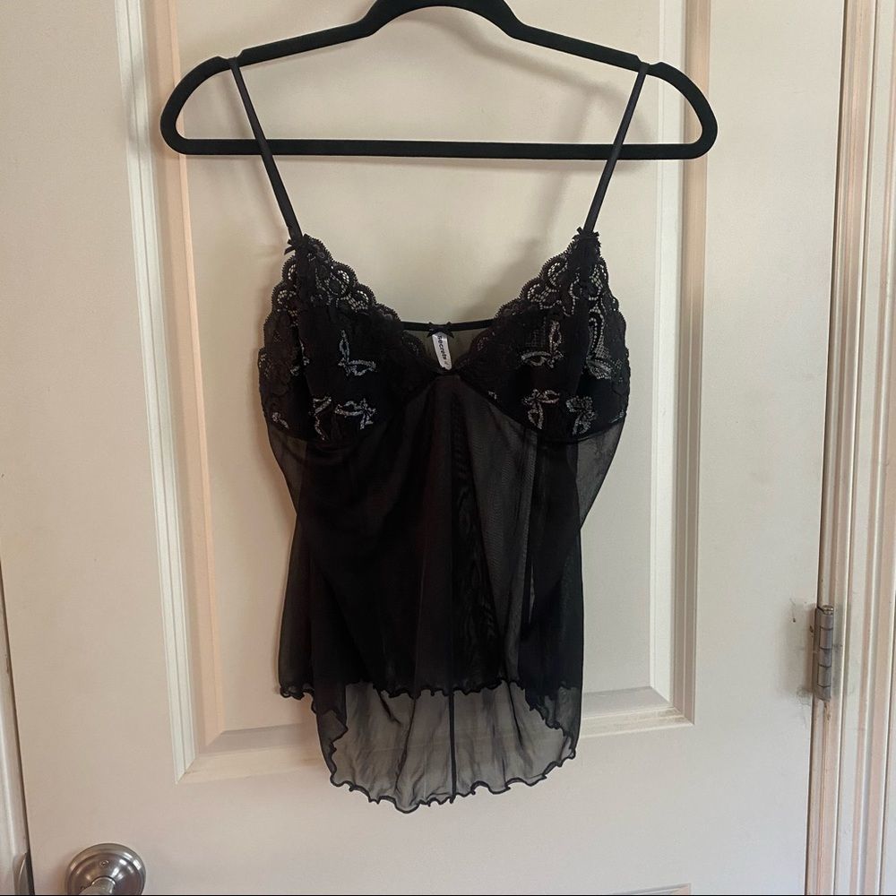 Vintage Vibes Butterfly Shimmer Thread Embroidered Teddy Slip Cami Lingerie